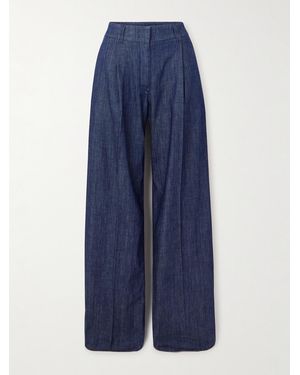 Another Tomorrow Pleated Organic Cotton-Chambray Wide-Leg Trousers - Blue