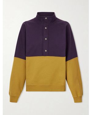 Saint Laurent Embroidered Two-Tone Cotton-Jersey Sweatshirt - Blue