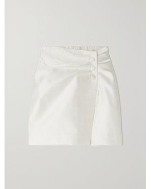 Rasario Ruched Button-Embellished Silk Mini Skirt - White
