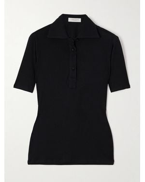 Giuliva Heritage The Daphne Ribbed Modal And Silk-Blend Jersey Polo Shirt - Black