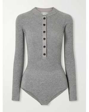 Self-Portrait Ribbed Wool-Blend Bodysuit - Grey