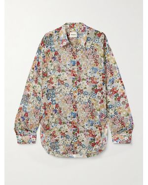 KHAITE Goya Floral-Print Silk-Chiffon Shirt - White