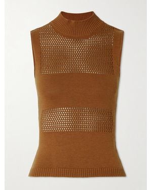D'Estree Genesis Panelled Open-Knit Organic Cotton-Blend Top - Brown