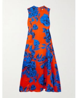 AZ FACTORY Paneled Floral-Print Satin Midi Dress - Blue