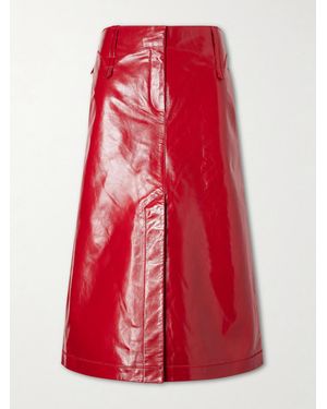 Tory Burch Leather Midi Skirt - Red