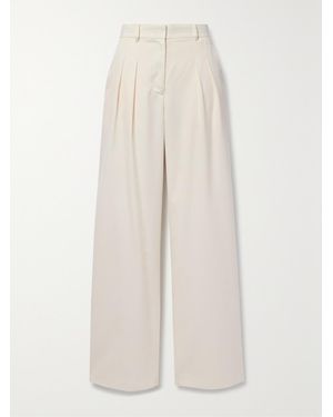 LoveShackFancy Adams Pleated Wool-Blend Twill Wide-Leg Trousers - White