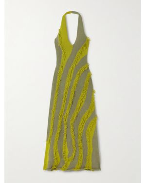 DIOTIMA Roaring Striped Fringed Cotton-Blend Halterneck Maxi Dress - Green