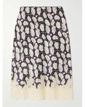 Doen Elowette Lace-Trimmed Floral-Print Silk-Satin Skirt - Multicolor