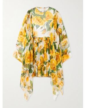 Dolce & Gabbana Floral-Print Silk-Crepon Mini Dress - Yellow