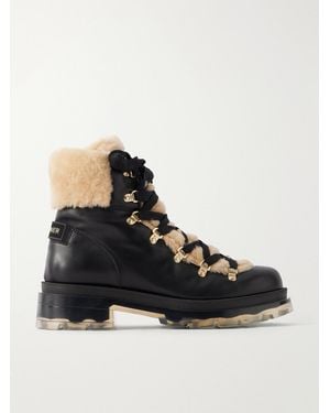 Bogner Swansea 9 Shearling-Trimmed Leather Ankle Boots - Black