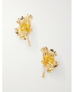 Oscar de la Renta Hibiscus-Tone Earrings - Metallic