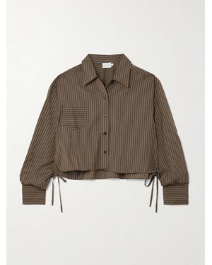 Deiji Studios Cropped Tie-Detailed Pinstriped Wool Shirt - Brown