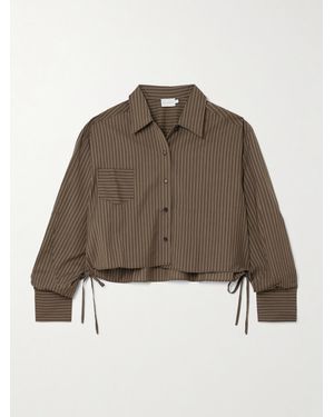 Deiji Studios Cropped Tie-Detailed Pinstriped Wool Shirt - Brown