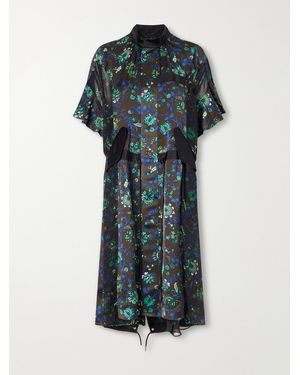 Sacai Floral-Print Satin Midi Dress - Green
