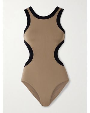 STAUD Dolce Open-Back Two-Tone Swimsuit - Natural