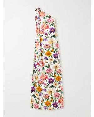 Borgo De Nor Lani One-Shoulder Tie-Detailed Floral-Print Satin-Crepe Maxi Dress - White