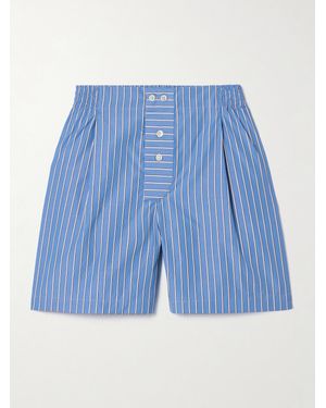 SEBLINE Pleated Striped Cotton-Poplin Shorts - Blue