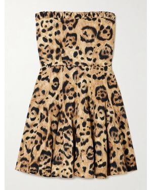 Agua Bendita Caudal Strapless Embellished Leopard-Print Cotton-Blend Mini Dress - Metallic
