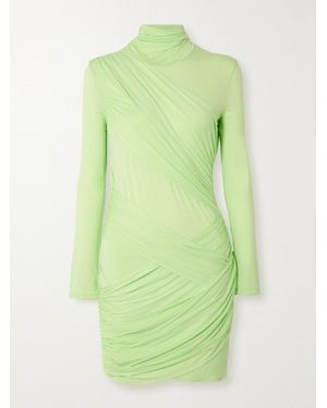GAUGE81 Kores Draped Neon Stretch-Jersey Turtleneck Mini Dress - Green