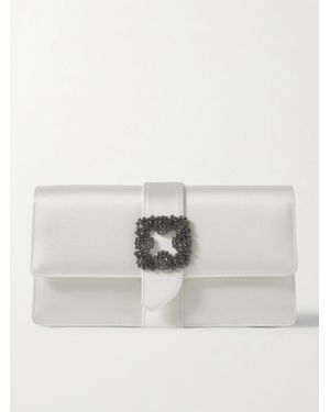 Manolo Blahnik Capri Crystal-Embellished Satin Clutch - Natural