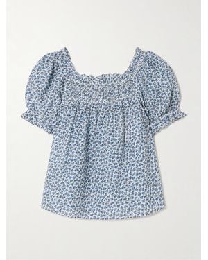 Doen Frances Bluse Aus Einer Biobaumwollmischung Mit Blumenprint, Rüschen Und Falten - Blau