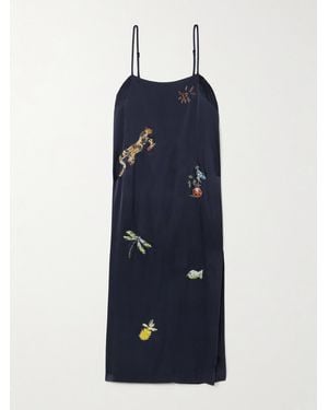 ALÉMAIS Anouk Colantoni Fontaine Appliquéd Satin Midi Dress - Blue