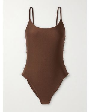 SARA CRISTINA Ocean Pearl-Embellished Cutout Stretch-Econyl Swimsuit - Brown