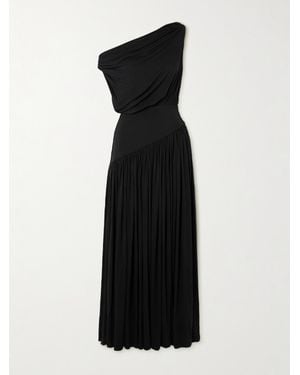 Abadia Gwen One-Shoulder Asymmetric Draped Jersey-Trimmed Stretch-Bamboo Maxi Dress - Black