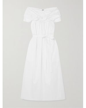 Adam Lippes Off-The-Shoulder Ruched Cotton-Poplin Midi Dress - White