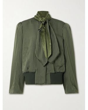 Dries Van Noten Bomberjacke Aus Bedrucktem Twill Mit Schluppe Aus Satin - Grün