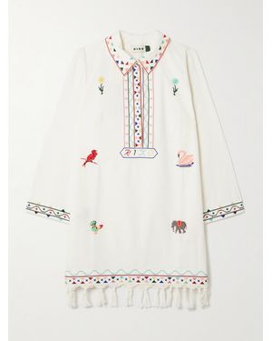 RIXO London Astoria Fringed Embroidered Cotton Mini Dress - Natural