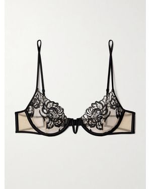 Kiki de Montparnasse Cezanne Silk-Satin Trimmed Embroidered Tulle Underwired Soft-Cup Bra - Metallic