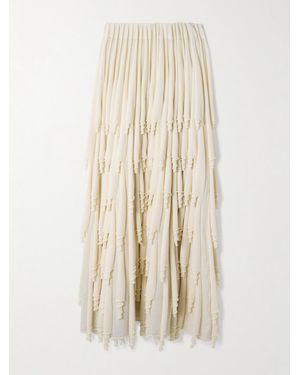 Alaïa Tiered Pleated Wool And Silk-Blend Midi Skirt - Natural