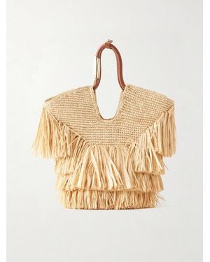 Zimmermann Goldentime Small Leather-Trimmed Fringed Raffia Tote - Natural