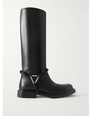 Bottega Veneta James Intrecciato-Trimmed Leather Knee Boots - Black