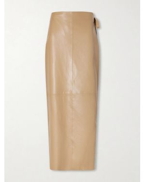 Nour Hammour Paneled Leather Maxi Wrap Skirt - Natural