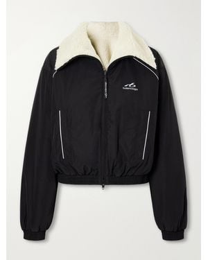 Balenciaga Cropped Plush-Trimmed Coated Cotton-Blend Shell Ski Jacket - Black