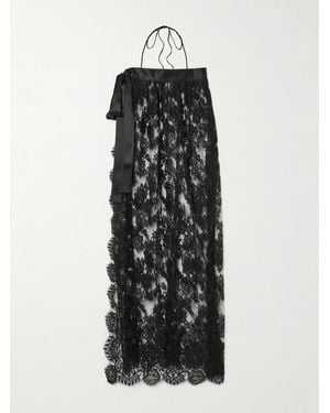 Dolce & Gabbana Halterneck Satin-Trimmed Cotton-Blend Lace Midi Wrap Dress - Black