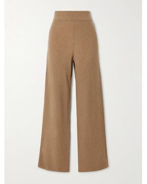 LeKasha Banvir Ribbed Organic Cashmere Wide-Leg Pants - Natural