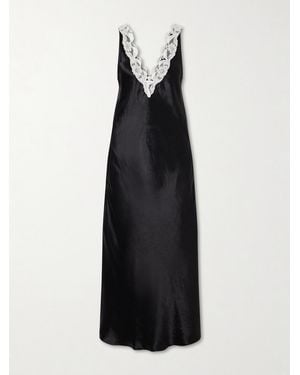 Maria McManus Lace-Trimmed Satin Maxi Dress - Black