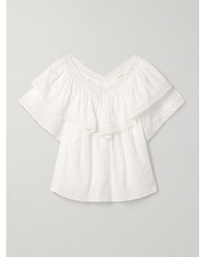 Doen Cosenza Bluse Aus Baumwoll-Voile Mit Fil Coupé, Häkelbesätzen Und Rüschen - Weiß