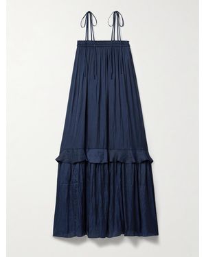 La Ligne Fleur Ruffled Crinkled-Satin Maxi Dress - Blue