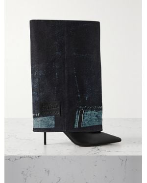 Jimmy Choo Jean Paul Gaultier 90 Printed Denim And Leather Over-The-Knee Boots - Black