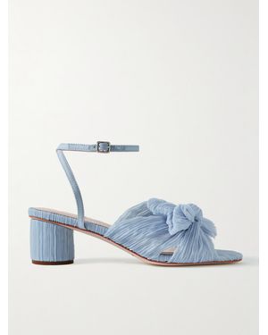 Loeffler Randall Dahlia Leather-Like Trimmed Plissé-Organza Sandals - Blue