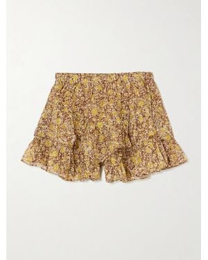 Isabel Marant Jocadia Shorts Aus Bedrucktem Biobaumwoll-Voile Mit Volants - Natur