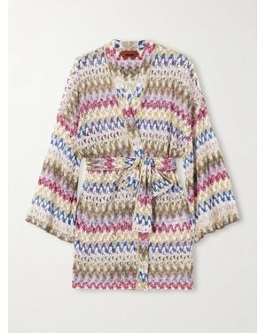 Missoni Kaftan Aus Metallic-Häkelstrick Mit Bindegürtel - Weiß