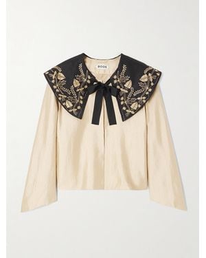 Bode Gilt Bead-Embellished Grosgrain-Trimmed Dupioni Jacket - Natural
