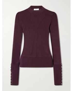 Rabanne Ribbed Embellished Wool And Silk-Blend Jumper - Purple