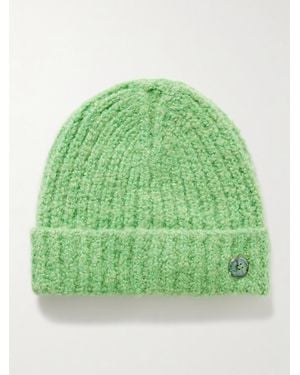 God's True Cashmere Button-Embellished Ribbed Cashmere-Bouclé Beanie - Grün