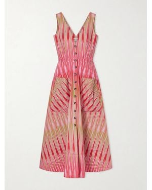 Saloni Zoey Printed Cotton-Poplin Midi Dress - Pink